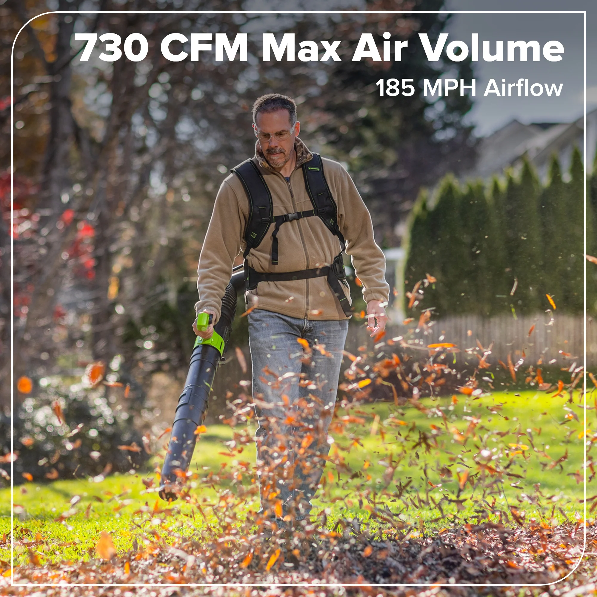 48V (24V x 2) 730 CFM Cordless Battery Dual-Port Backpack Blower: (2) 8.0 Ah Battery, 100W Charger and (2) 3-Ft Cables - Image 5