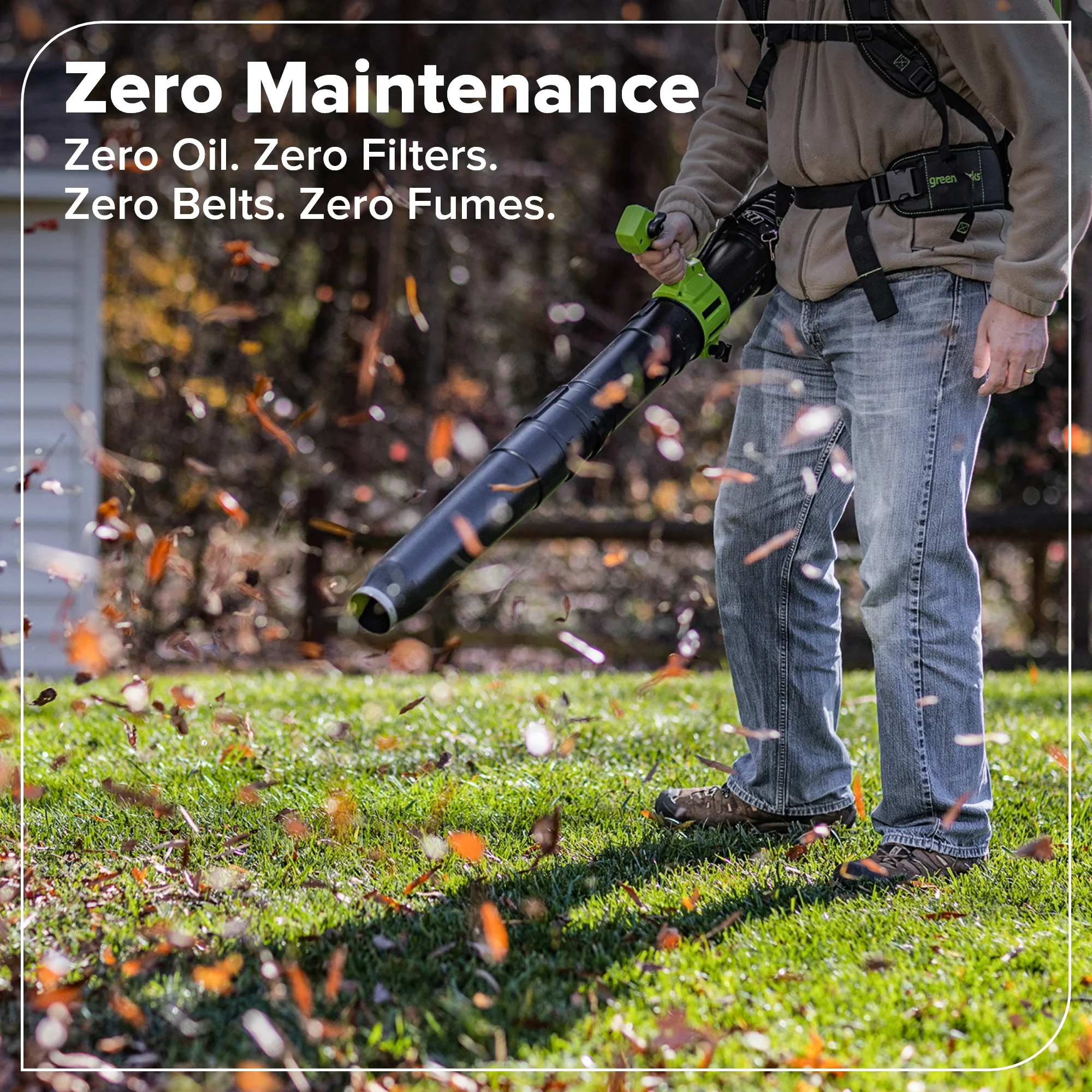 48V (24V x 2) 730 CFM Cordless Battery Dual-Port Backpack Blower: (2) 8.0 Ah Battery, 100W Charger and (2) 3-Ft Cables - Image 9
