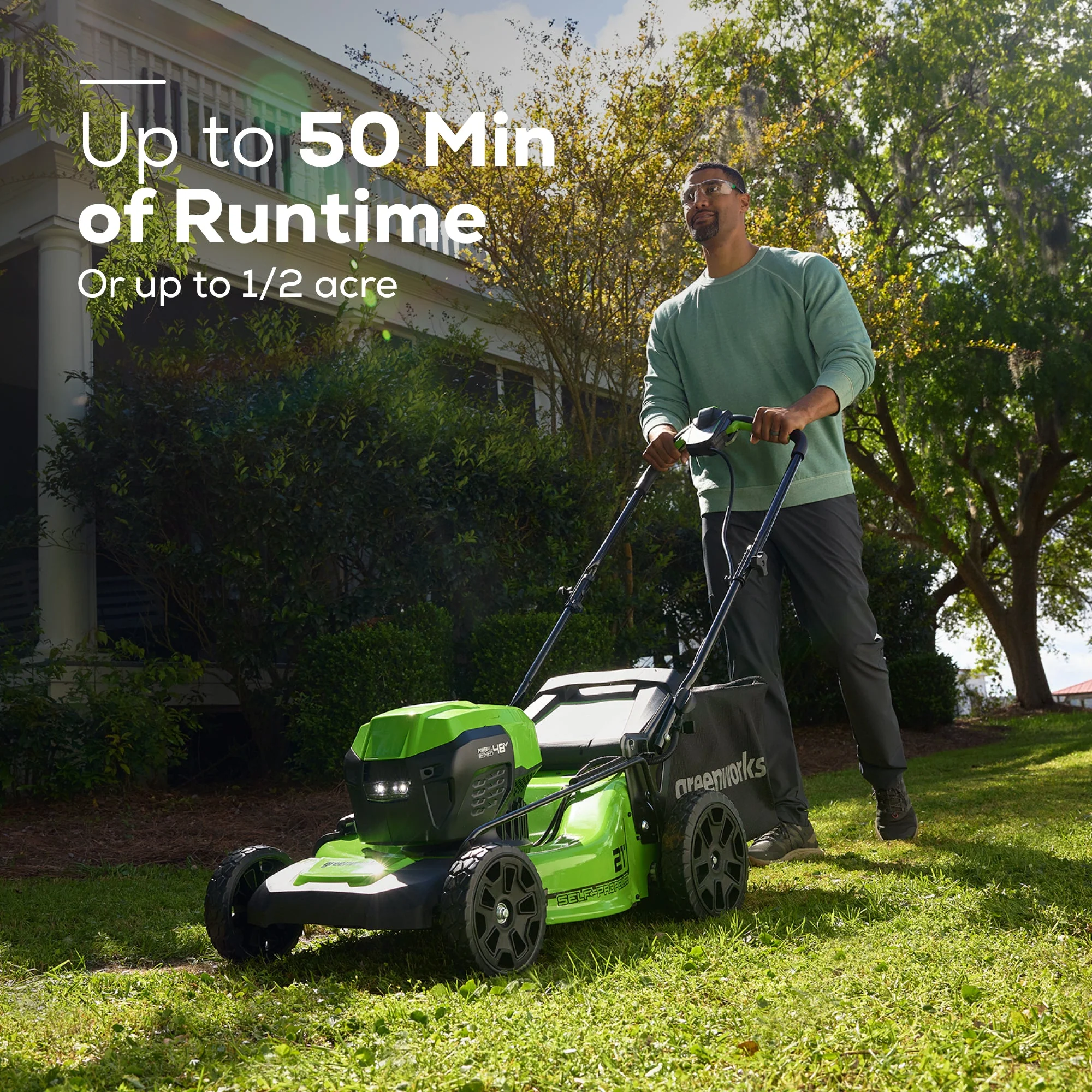 OPEN BOX 48V (24V x 2) 21" Cordless Battery Self-Propelled Mower 3PC Combo Kit: (2) 5.0Ah Batteries,(1) 2.0 Ah Battery,(1) Dual-Port Rapid Charger and (1) Charger - Image 6