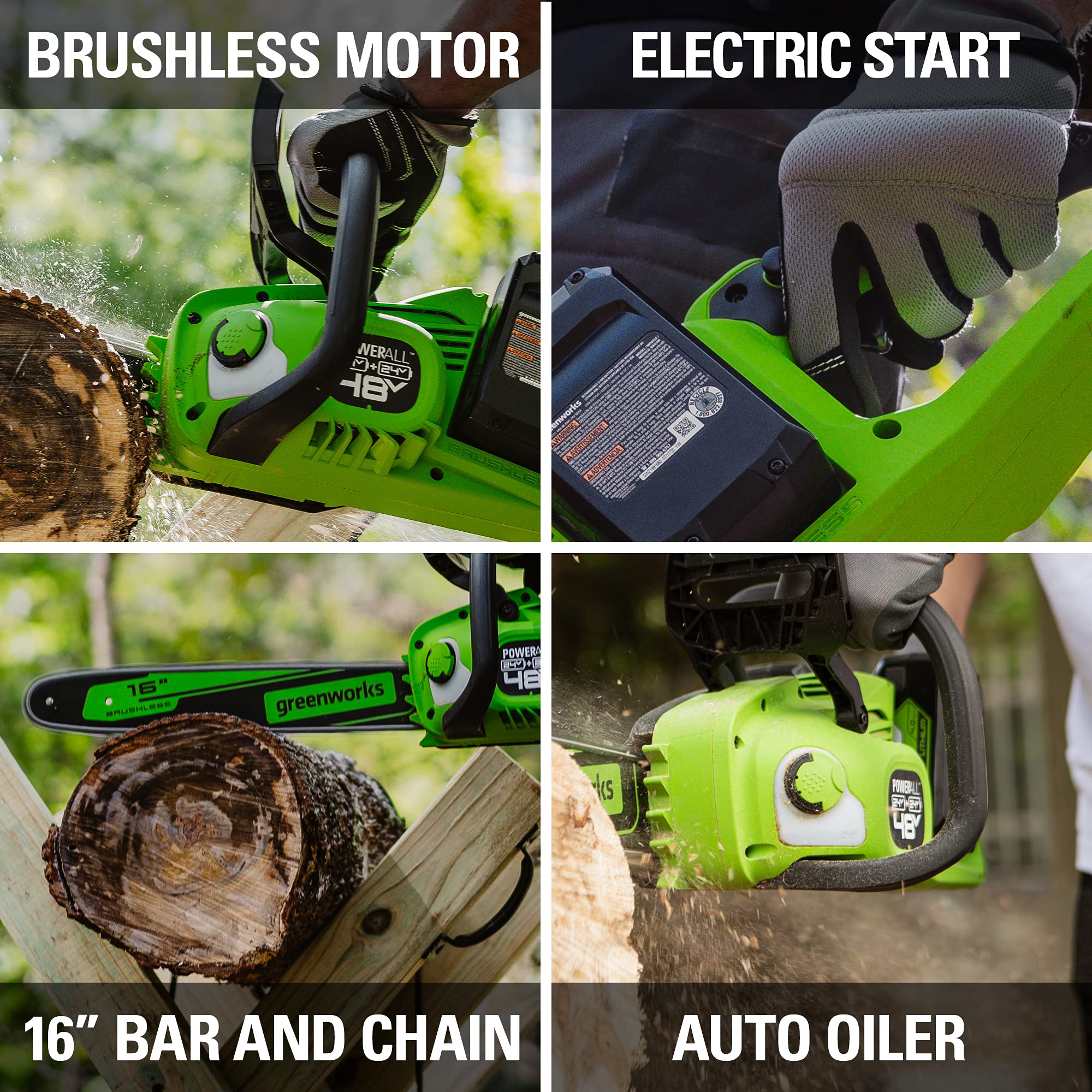48V (24V x 2) 16" Cordless Battery Chainsaw: (2) 4.0 Ah USB Batteries and Dual-Port Charger - Image 11
