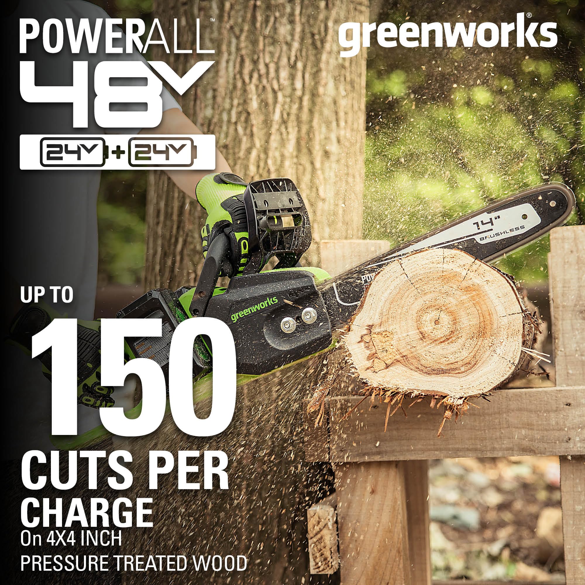 48V (24V x 2) 16" Cordless Battery Chainsaw: (2) 4.0 Ah USB Batteries and Dual-Port Charger - Image 4