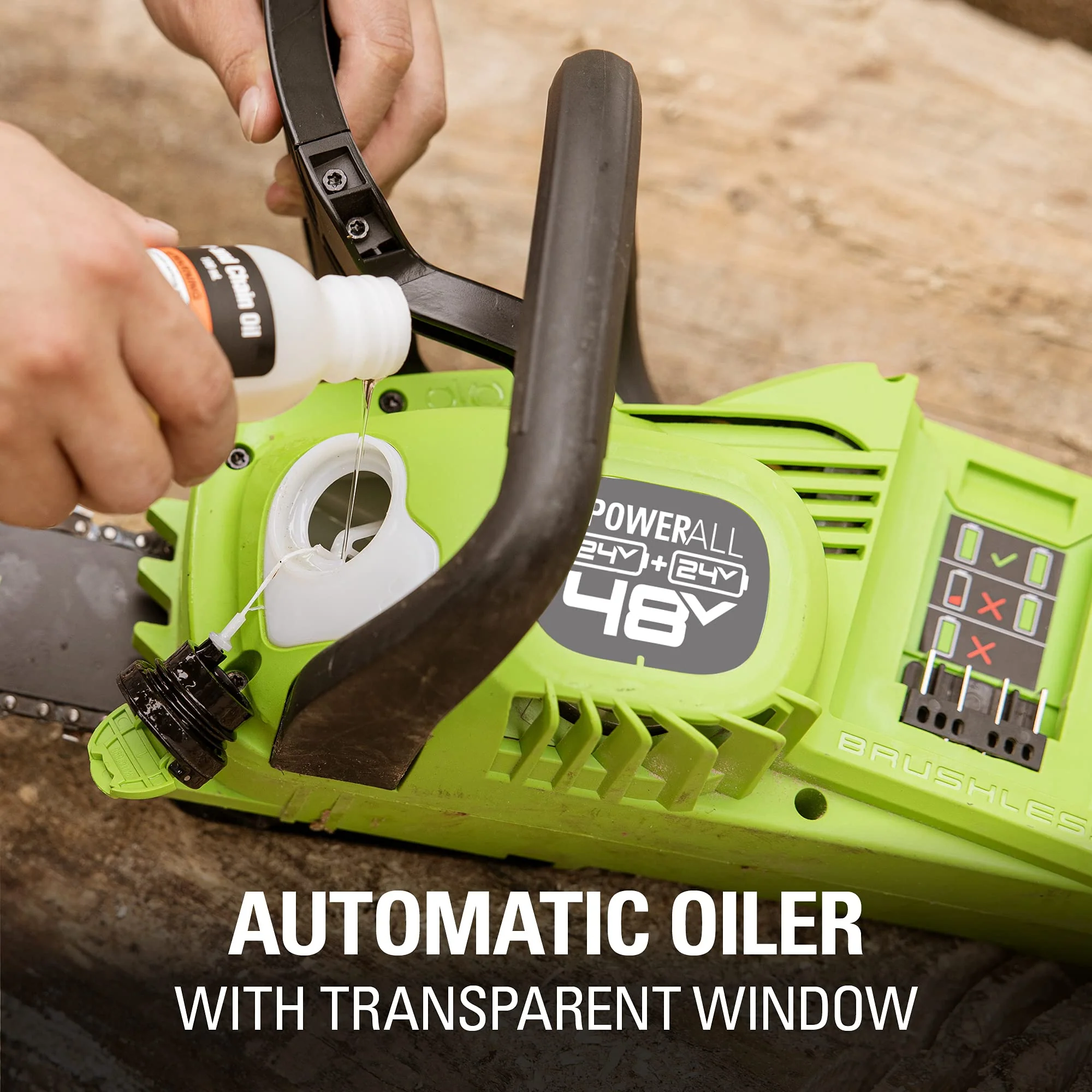 48V (24V x 2) 16" Cordless Battery Chainsaw: (2) 4.0 Ah USB Batteries and Dual-Port Charger - Image 7