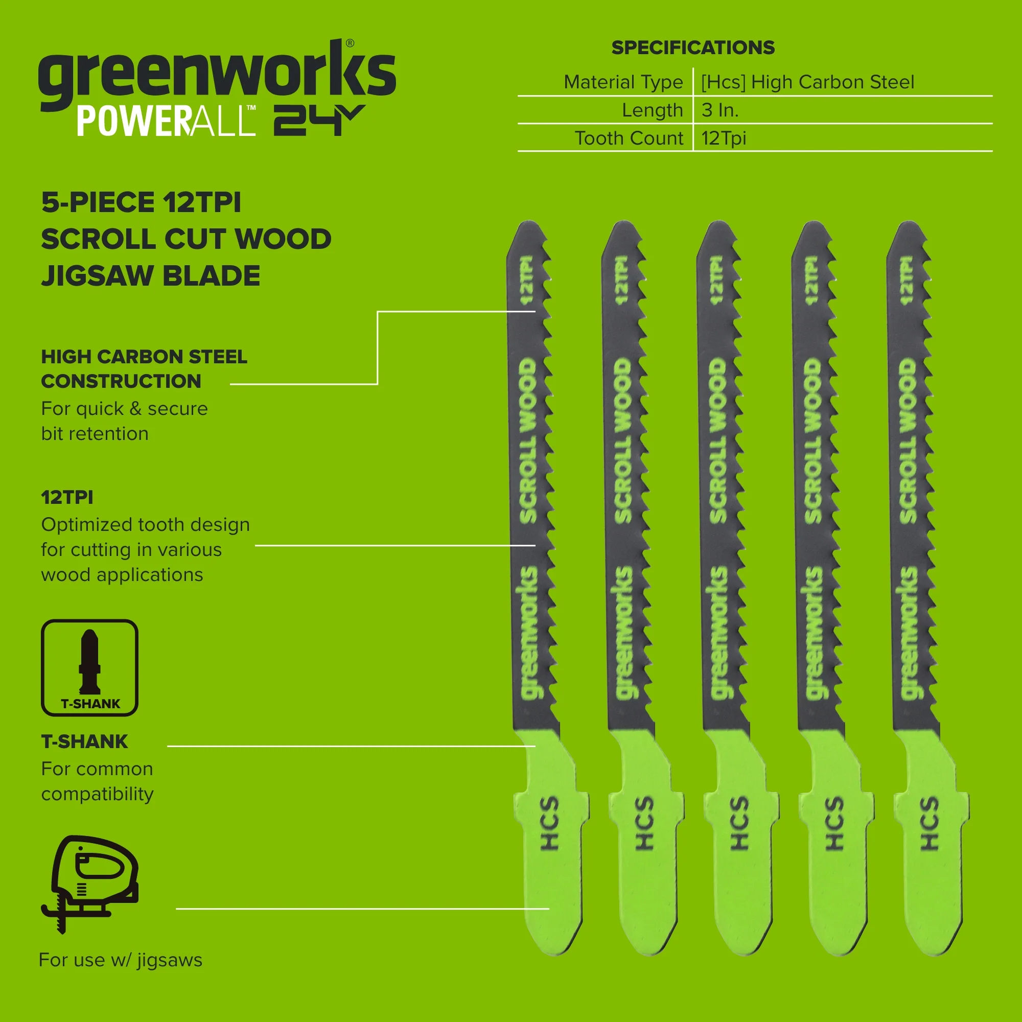 5-PC 3" 12TPI Jig Saw Wood Blades - Image 3