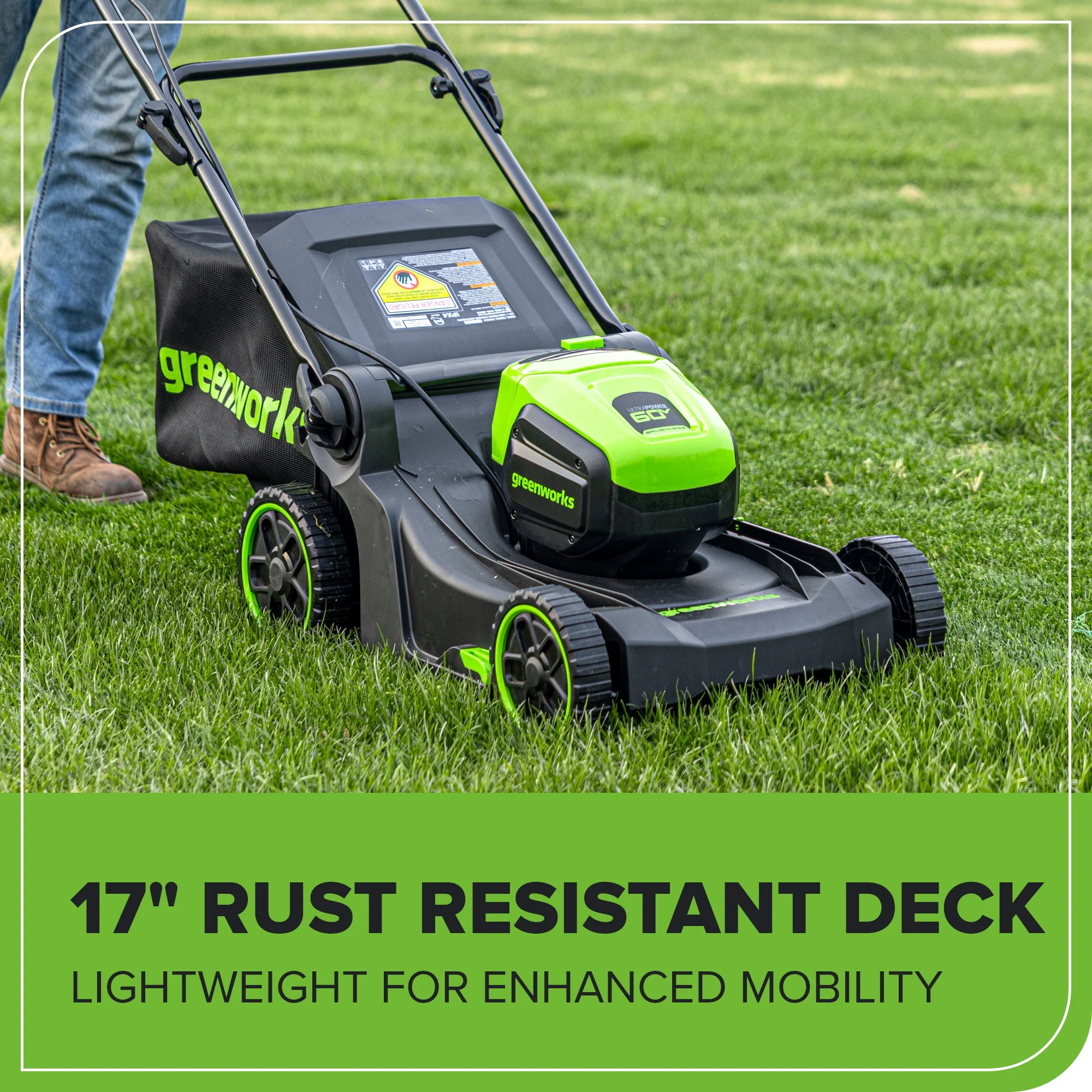 60V 17" Cordless Battery Push Lawn Mower and 610 CFM Jet Blower Combo Kit: 4.0 Ah Battery and Charger - Image 6