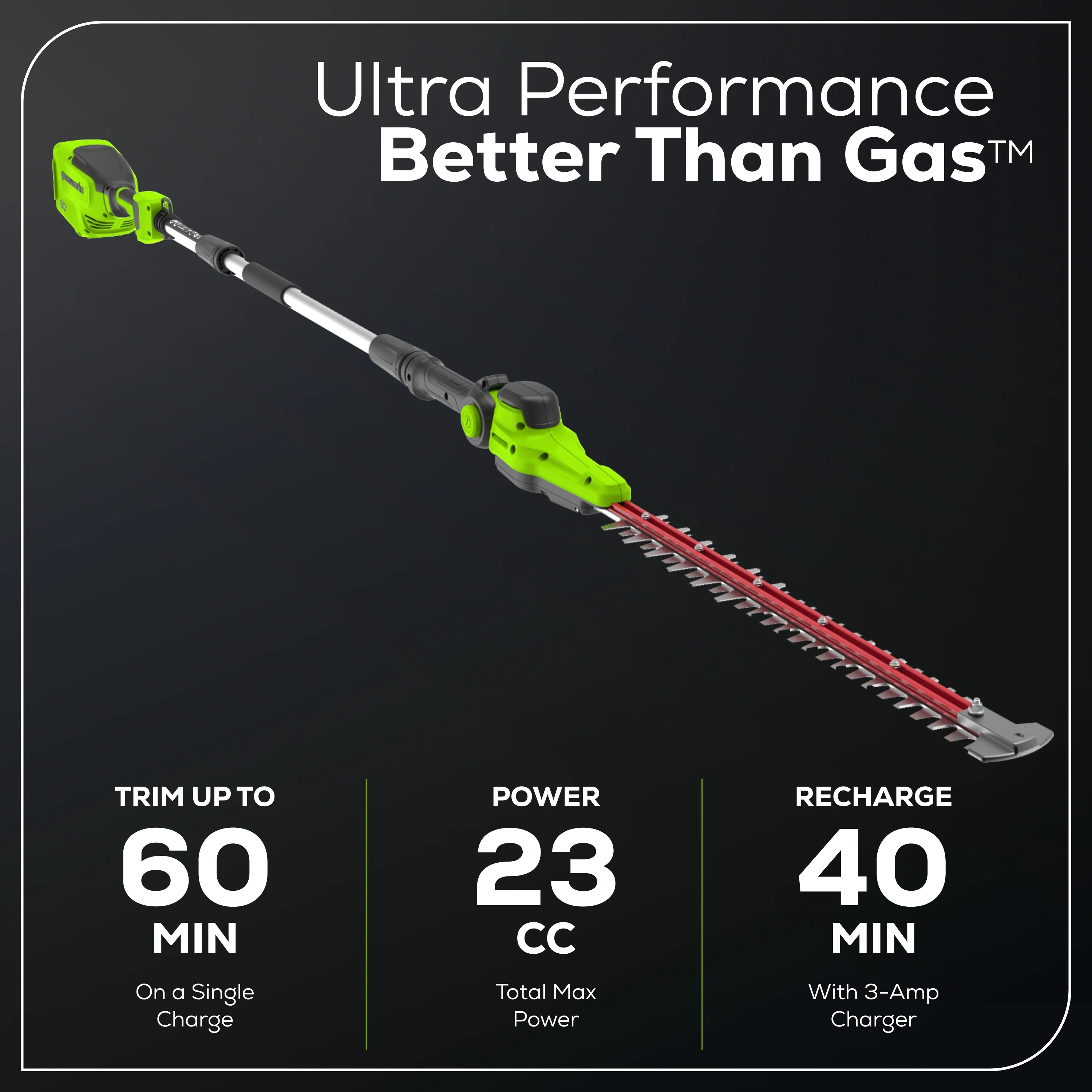 60V 20" 6-position Cordless Battery Pole Hedge w/ 2Ah Battery and 3A Charger - Image 3