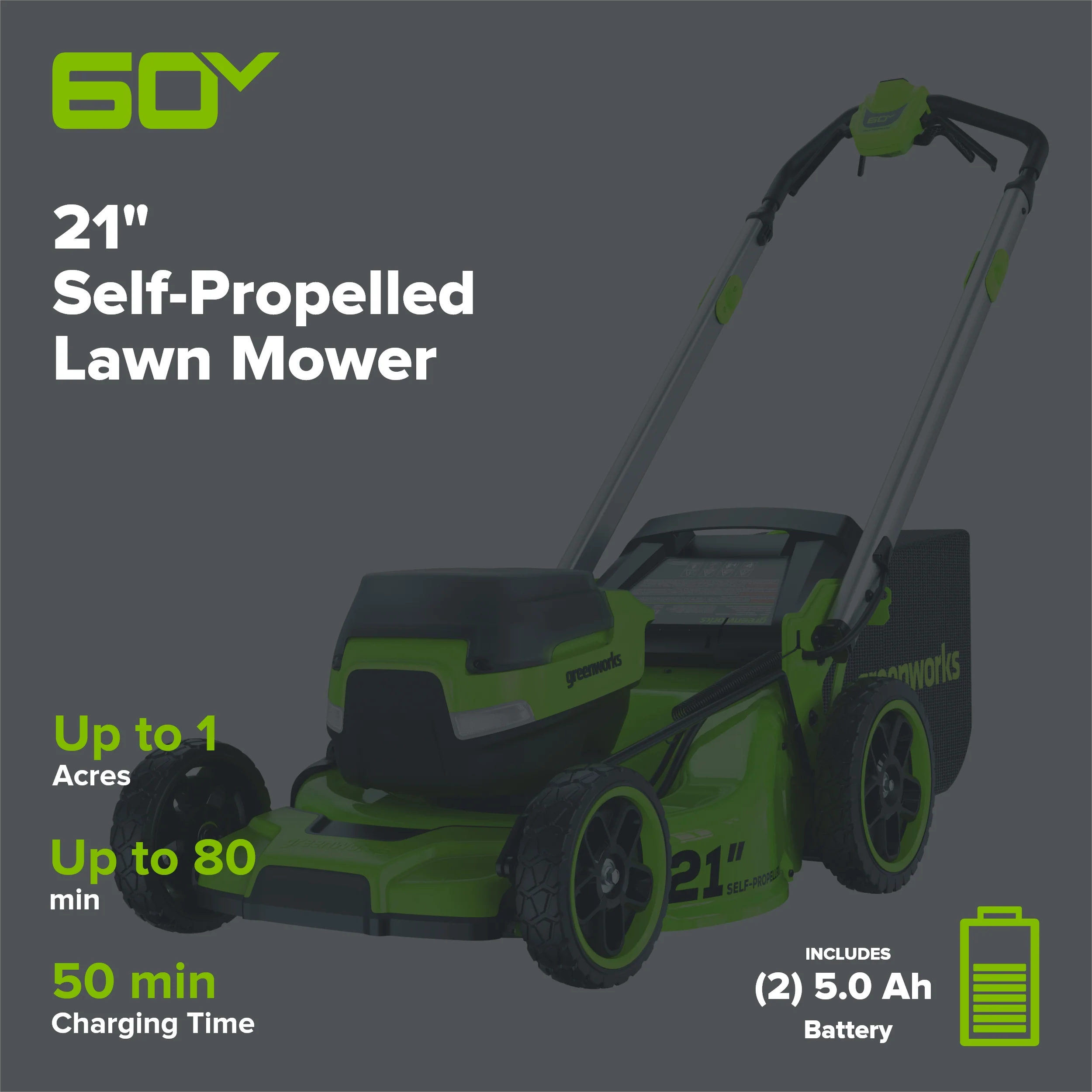 60V 21" Cordless Battery Self-Propelled Mower: (2) 5Ah Battery and 6A Rapid Charger, LM2156S - Image 2