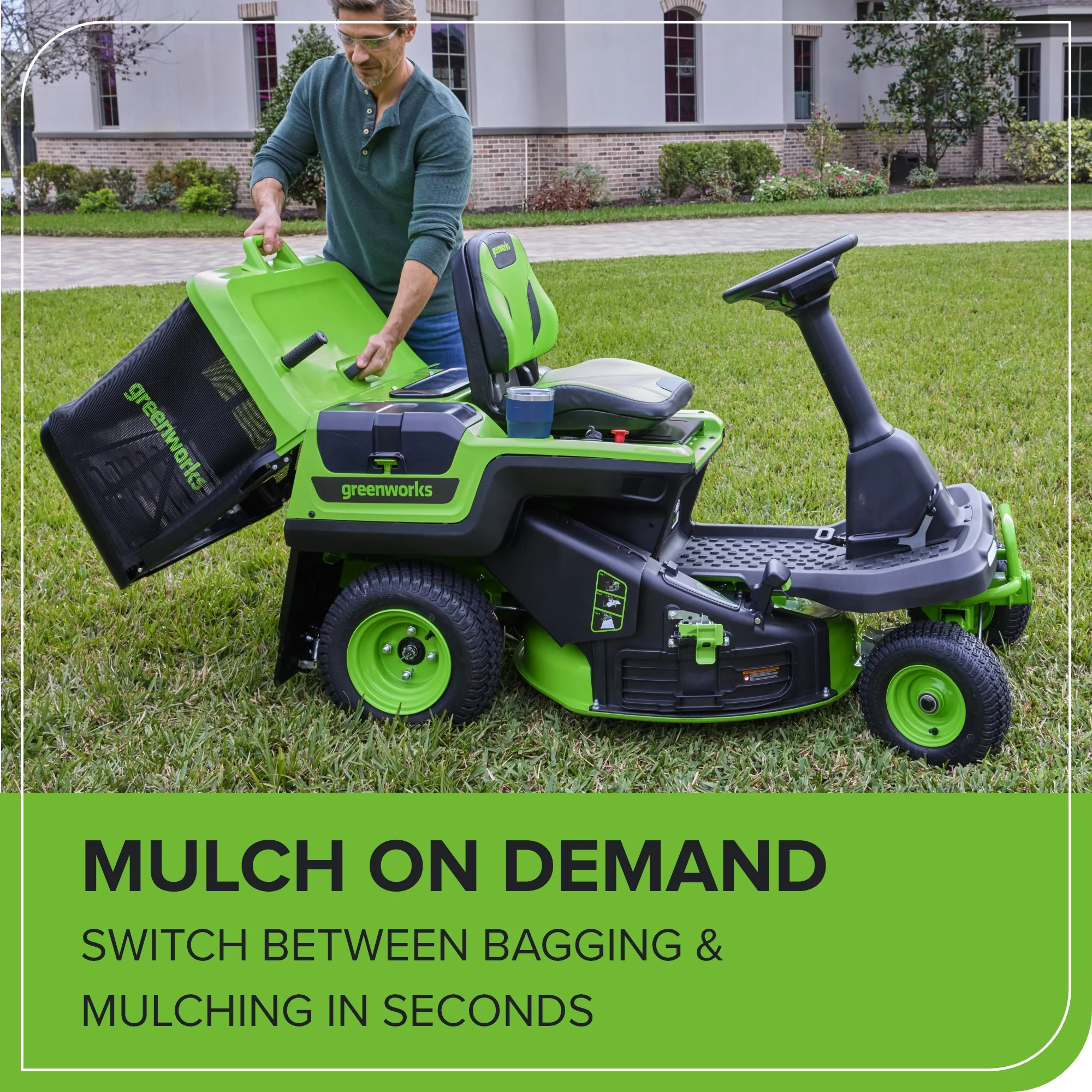 60V 30" CrossoverT Riding Lawn Tractor, Bagger Included, (4) 8.0 Ah (1) 20.0Ah Batteries and 600-Watt Charger, CRT3062 - Image 11
