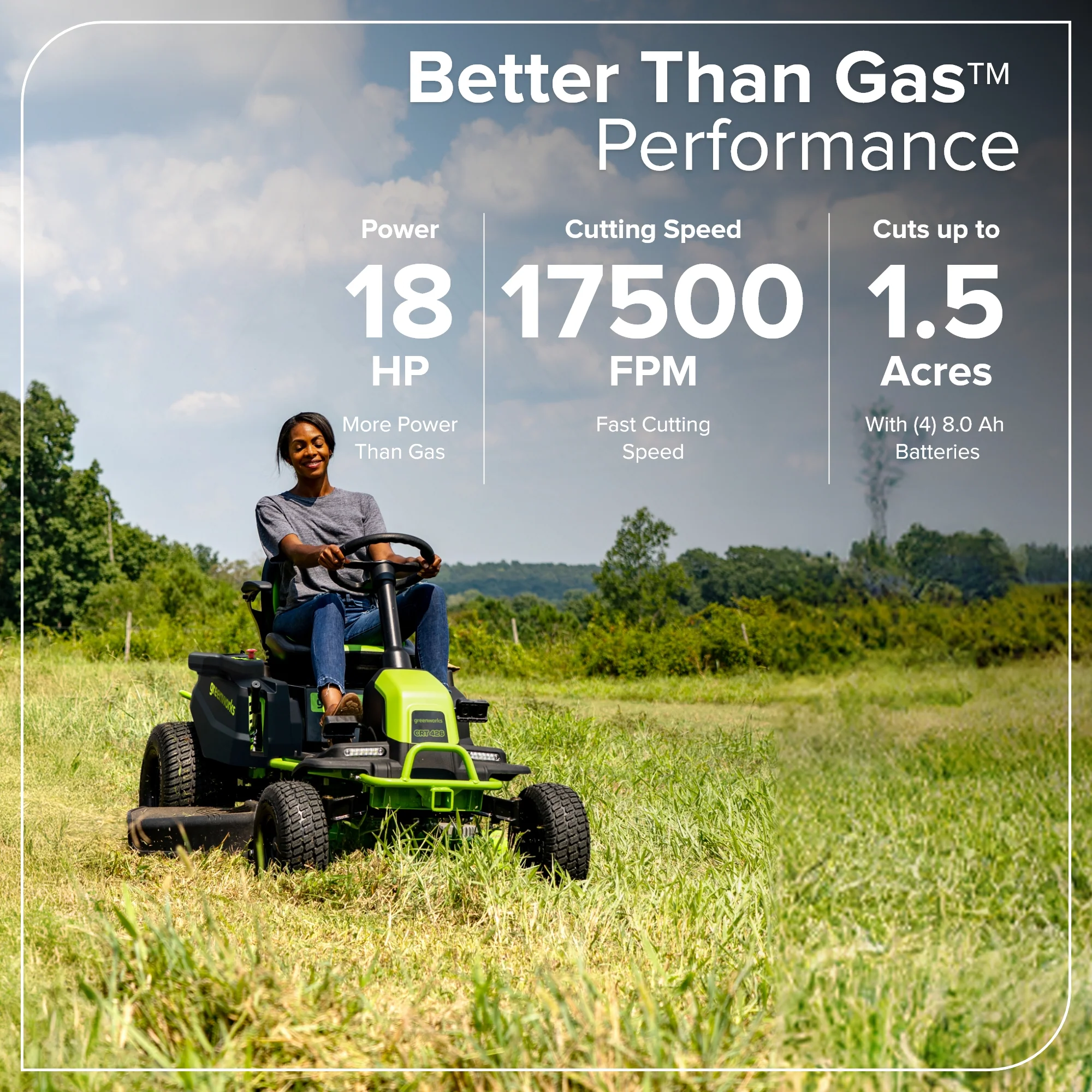 60V 42" Cordless Battery CrossoverT Riding Lawn Mower, (4) 8.0 Ah Batteries and 600W Wall Charger, CRT4262 - Image 4