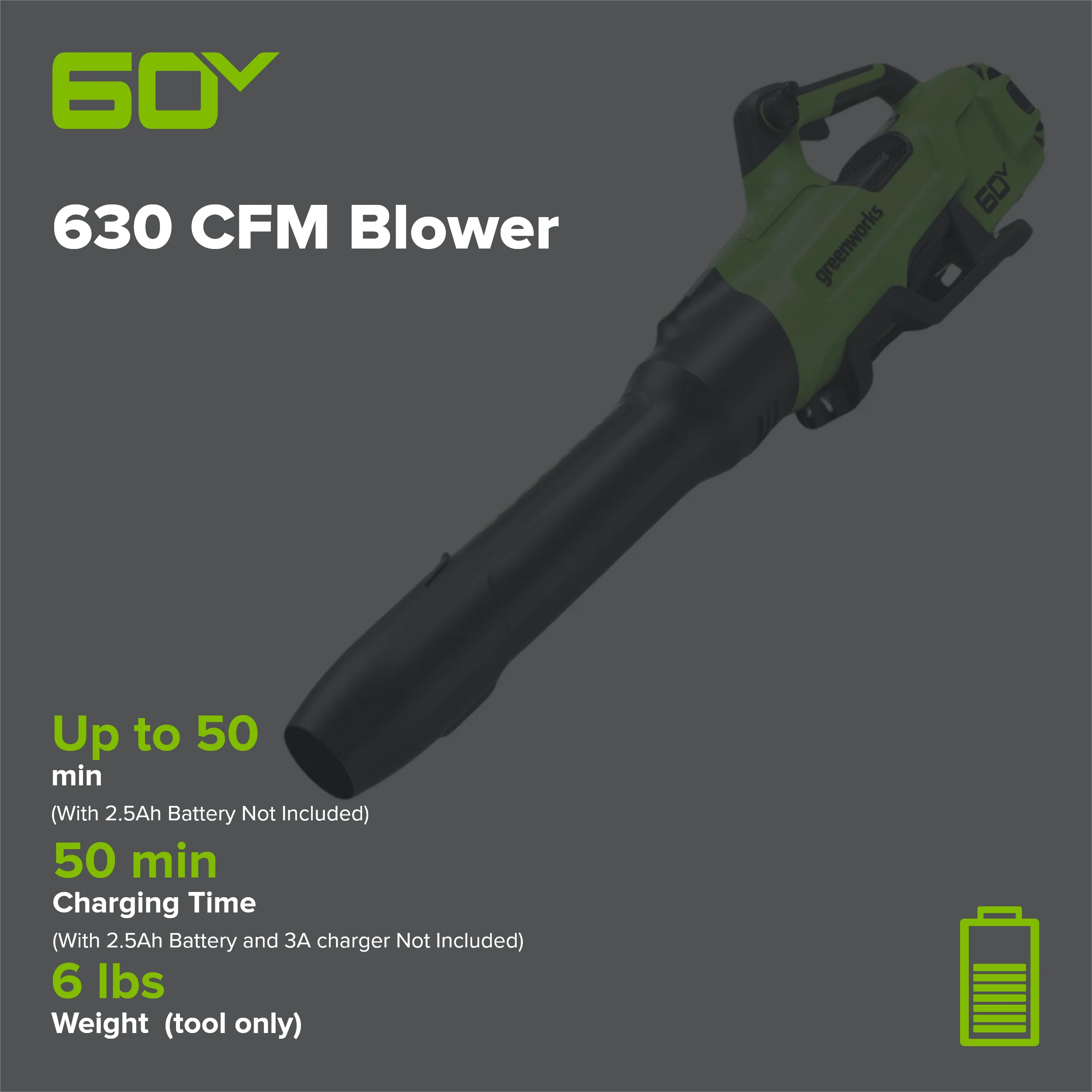 60V 630CFM Cordless Battery Blower (Tool Only) - Image 2