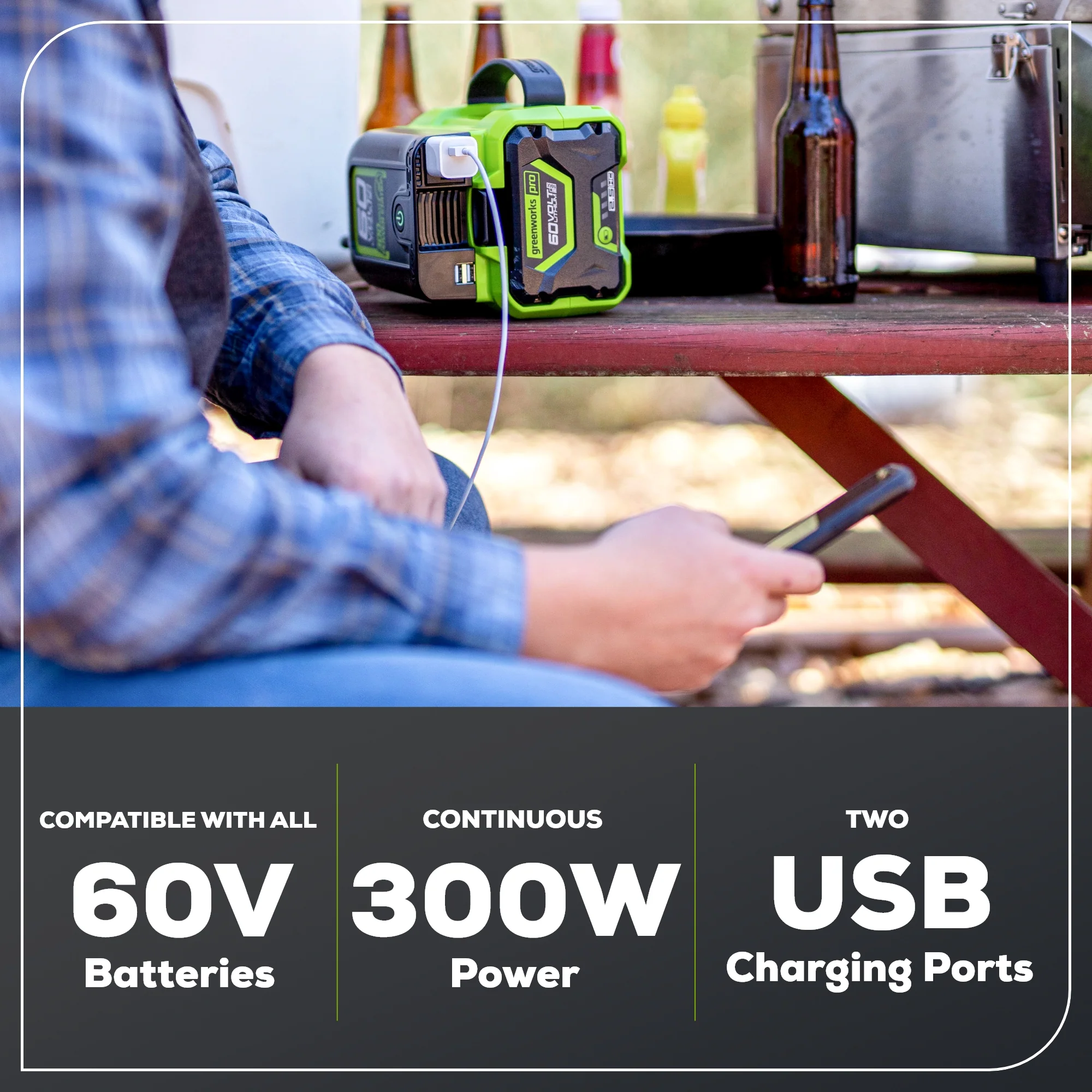 60V Cordless Battery 300 Watt Power Inverter: 2.5 Ah Battery and Charger - Image 2