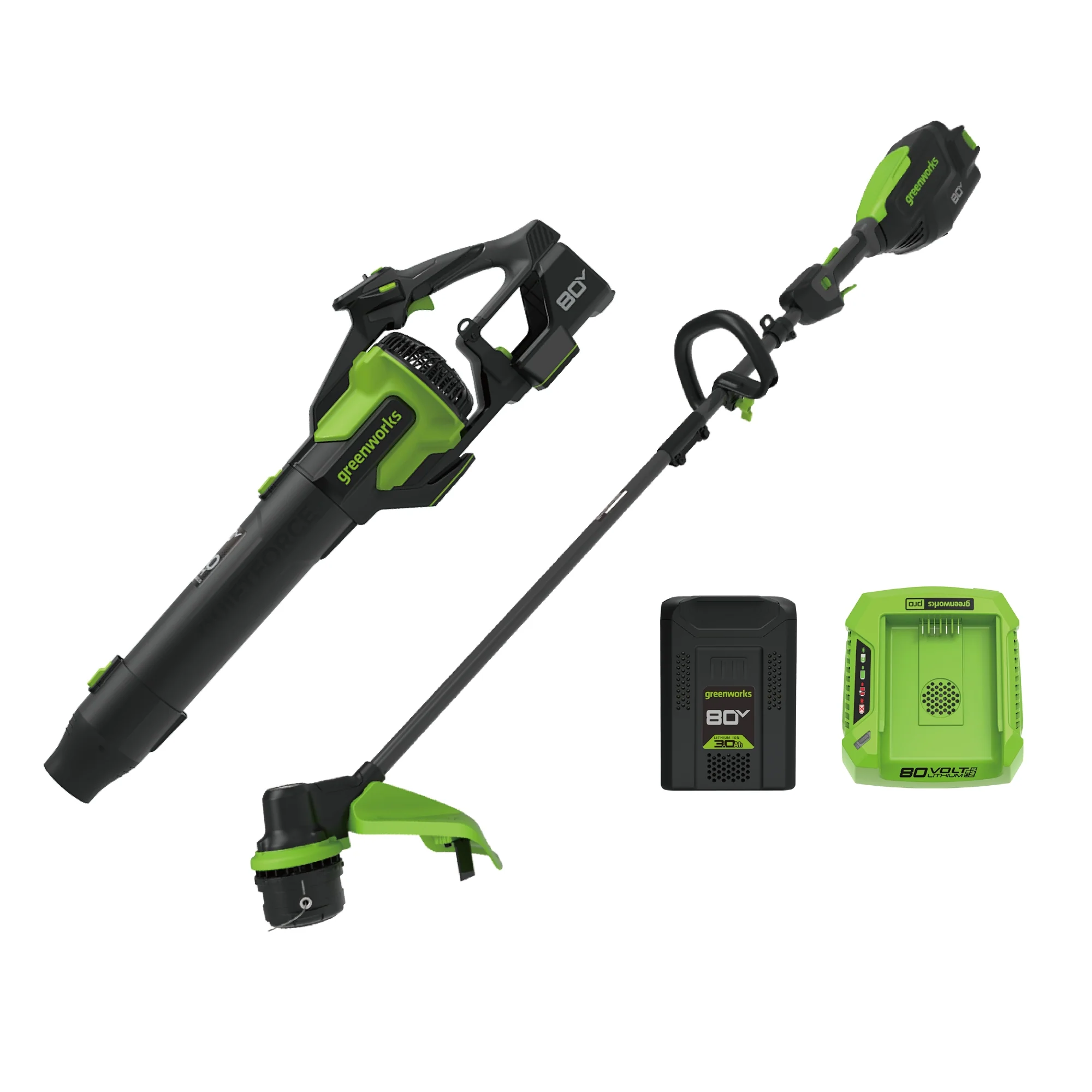 80V 17" Cordless Battery String Trimmer and 730 CFM Leaf Blower Combo Kit: 3.0Ah Battery and Charger - Image 2