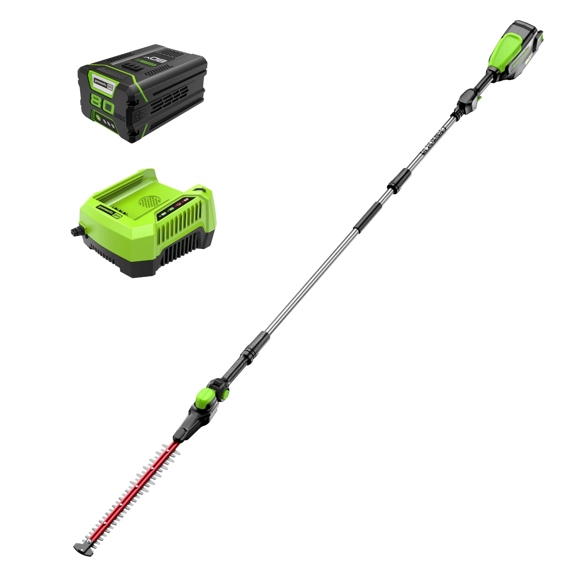 80V 20" Cordless Battery Pole Hedge Trimmer (1.2" cut, 4000 SPM): 2.0 Ah Battery and Charger