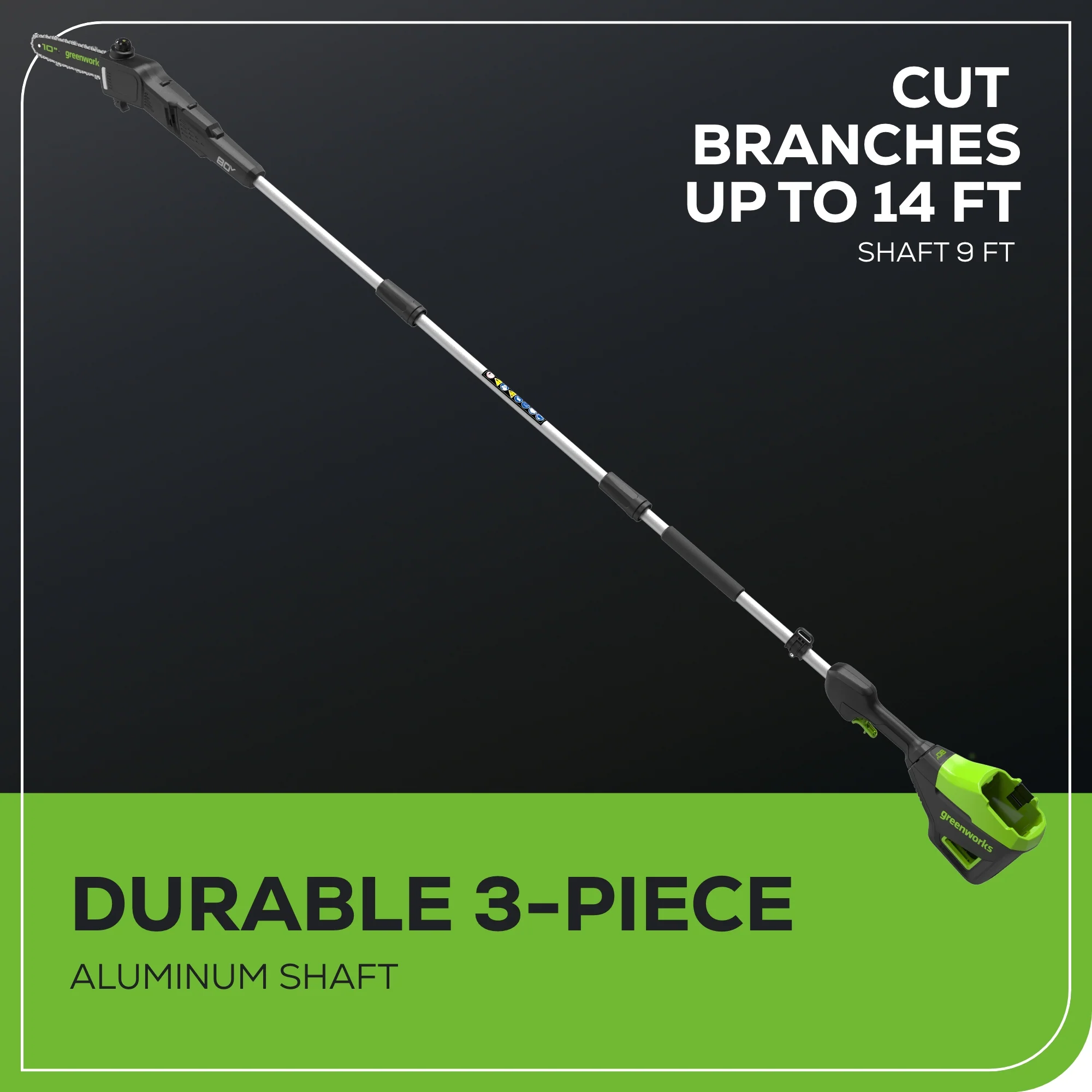 80V 20" Cordless Battery Pole Hedge and 10" Pole Saw Combo Kit: 2.0 Ah Battery and Rapid Charger - Image 10