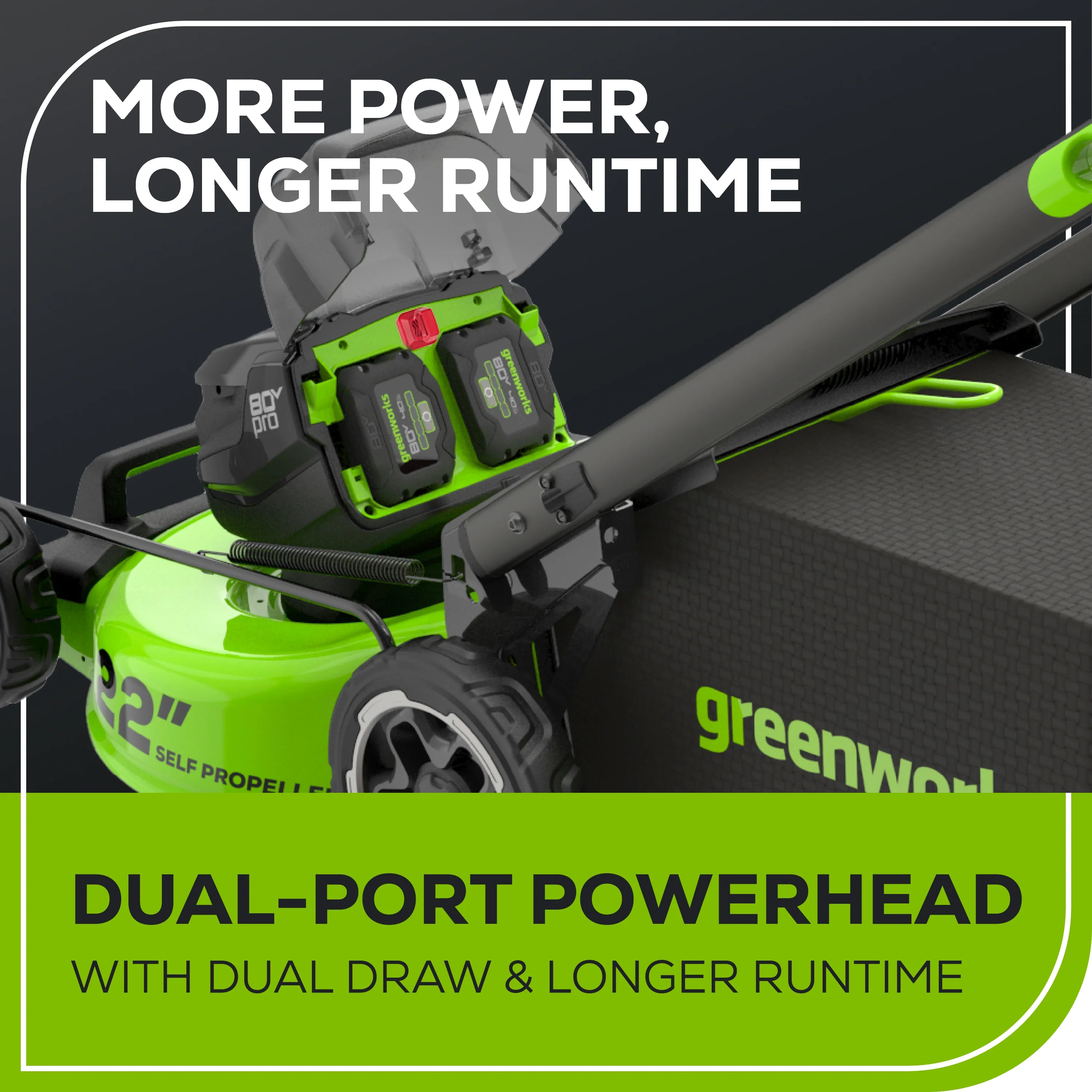 80V 22" Cordless Battery Dual Blade Self-Propelled Lawn Mower: (2) 4.0 Ah Batteries and Rapid Charger, LM2208S - Image 9
