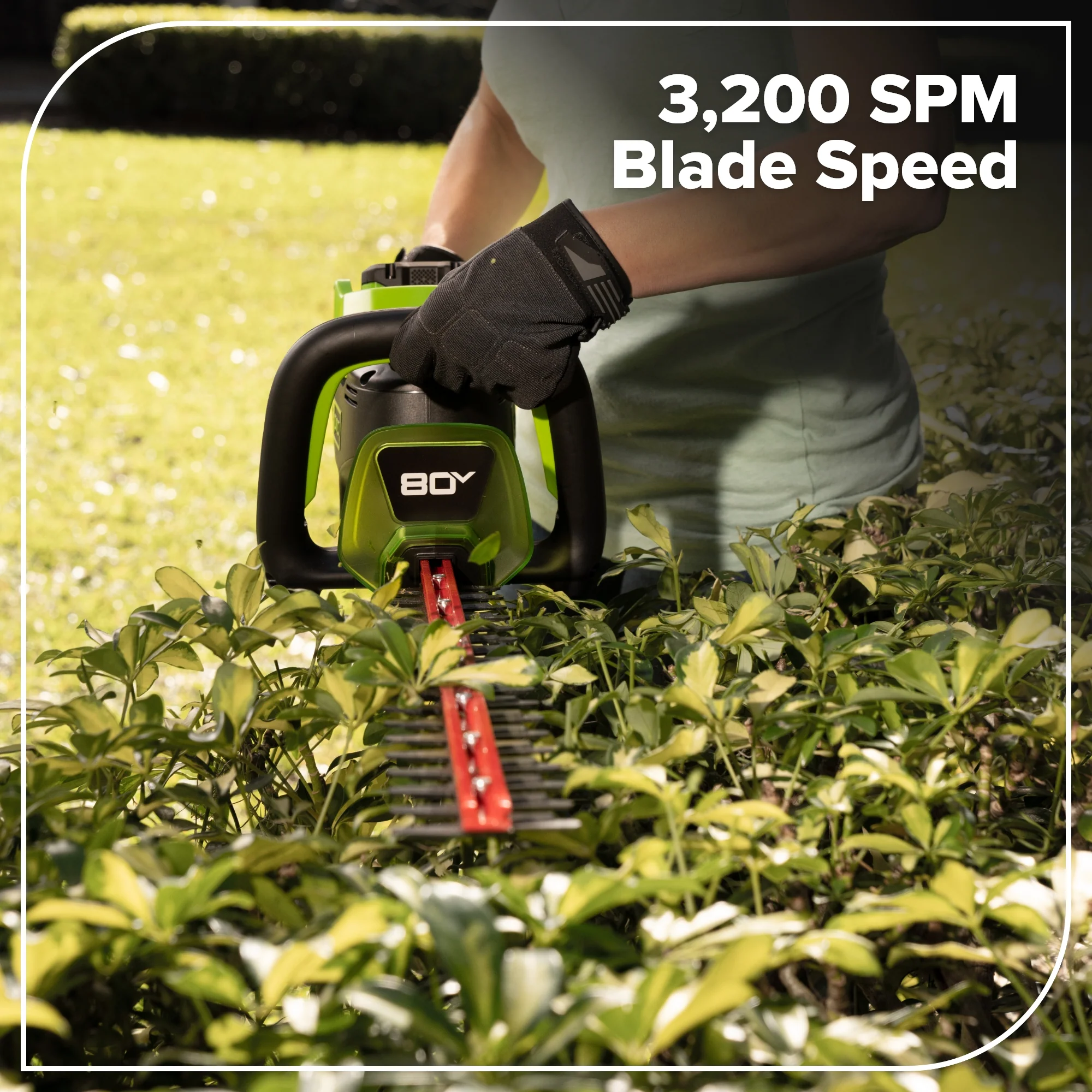 80V 26" Cordless Battery Hedge Trimmer (1.1" cut, 3200 SPM): 2.0 Ah Battery and Charger - Image 6