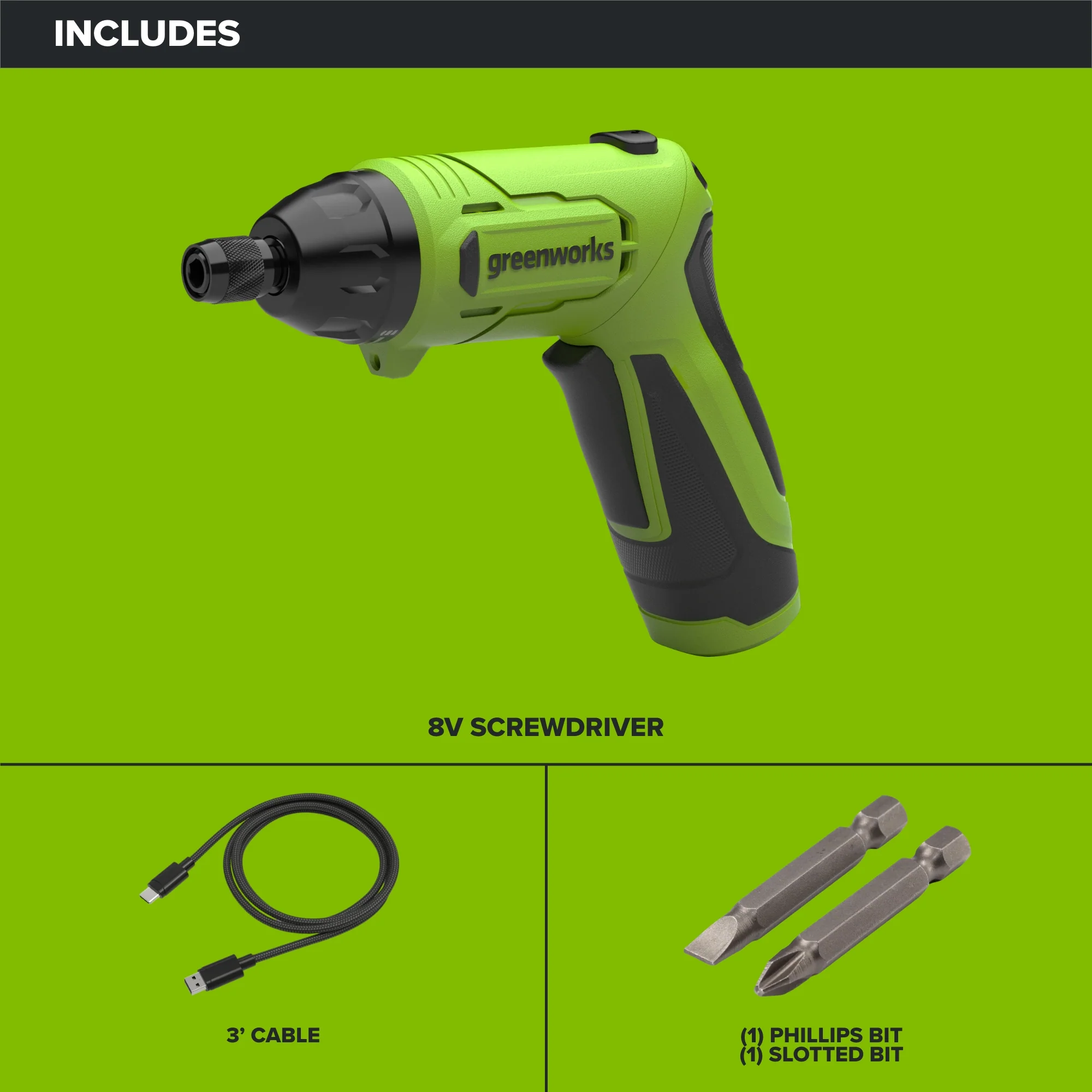 8V Dual-Position Screwdriver, 70 in-lb Torque, 5+1 [Drill] Clutch Settings, with Phillips and Slotted Bits and USB-C Charging Cable - Image 4