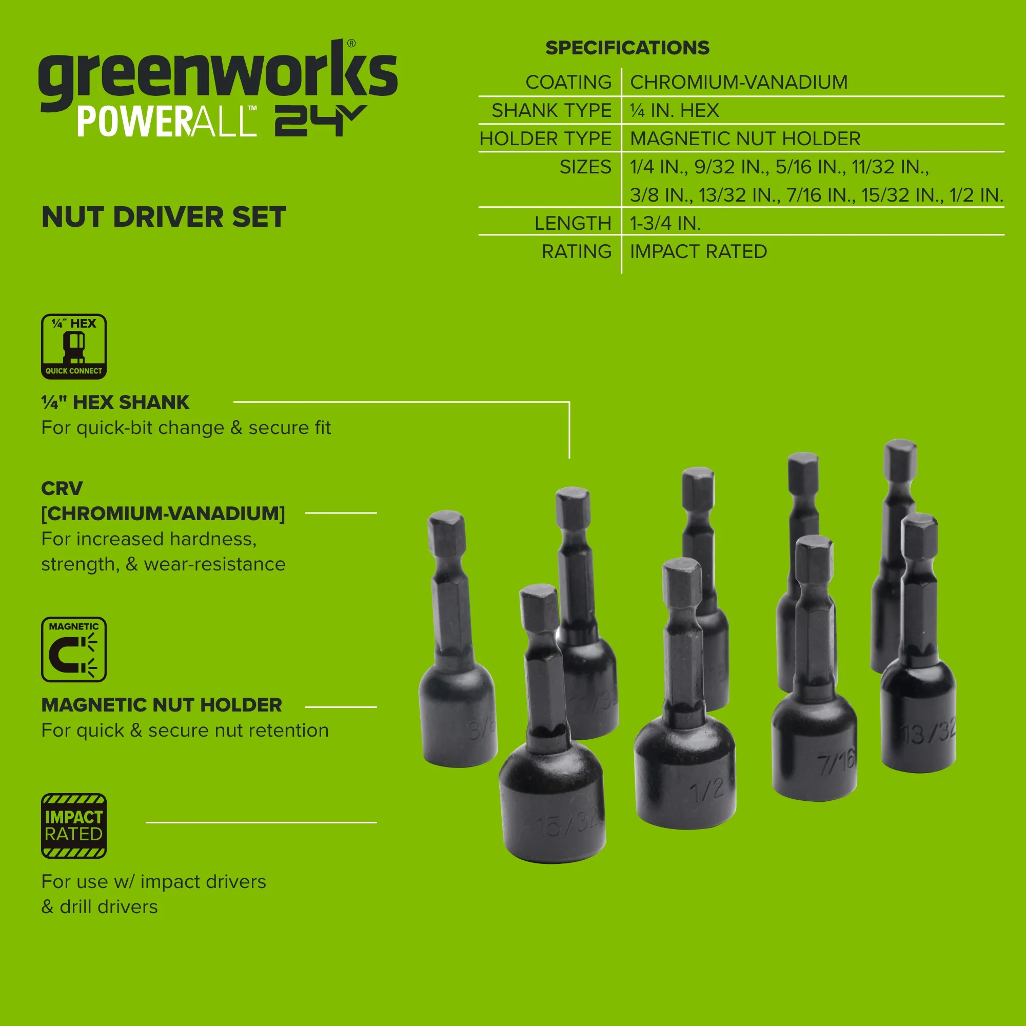 9-PC 1-3/4 in. Impact-Rated Magnetic SAE Nut Setters - Image 3