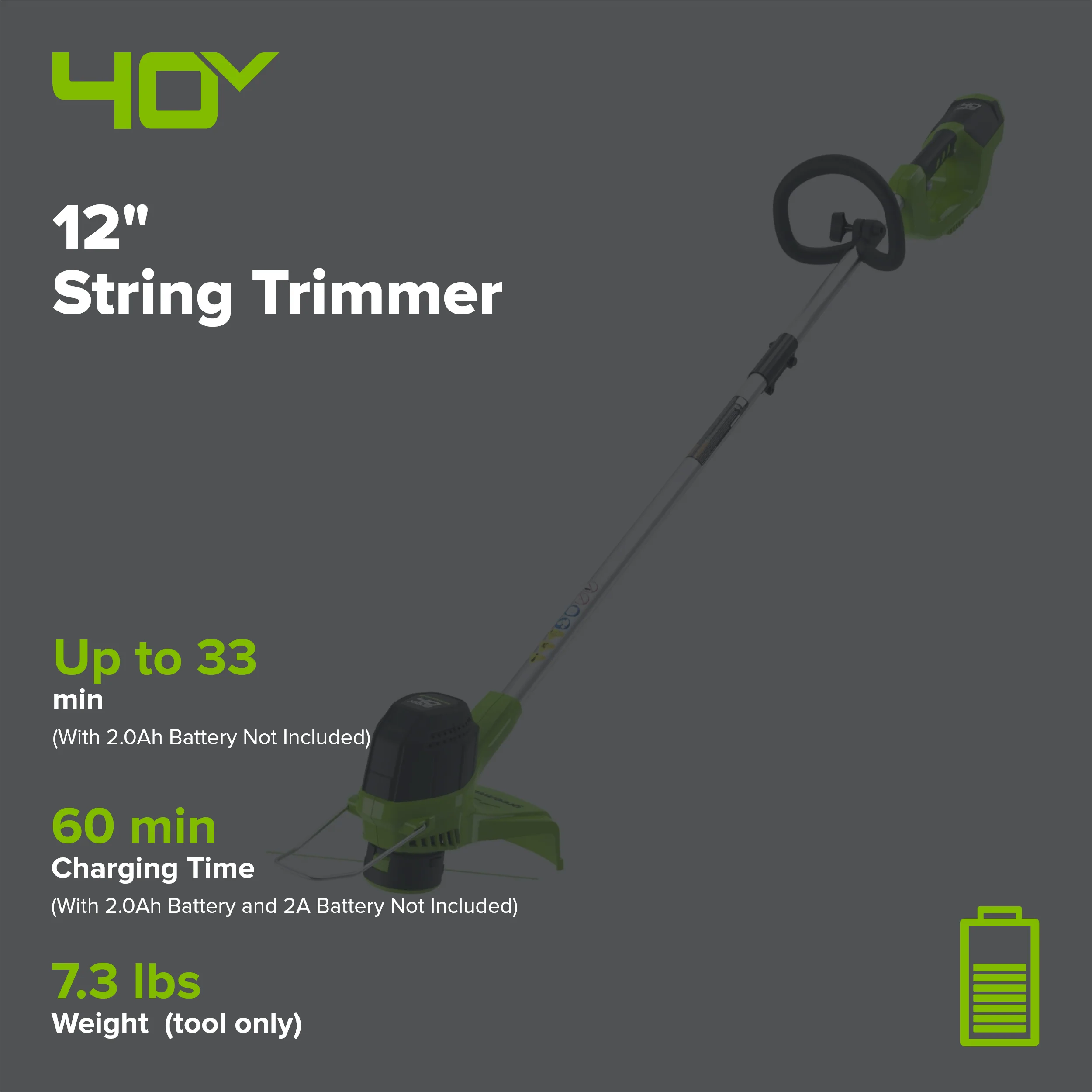 40V 12" Cordless Battery String Trimmer (Tool Only) - Image 2