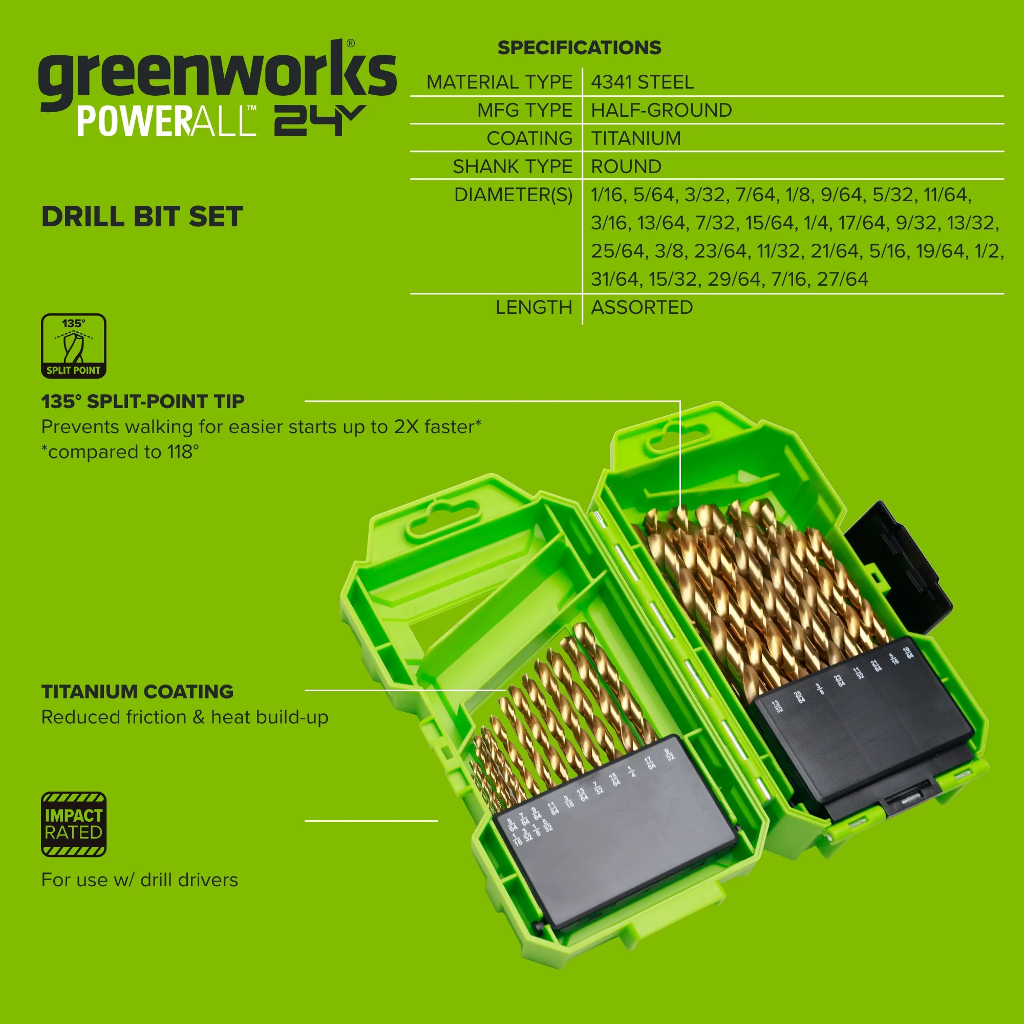 Half Ground 29-PC Titanium High-Speed Steel Index Drill Bit Set - Image 3