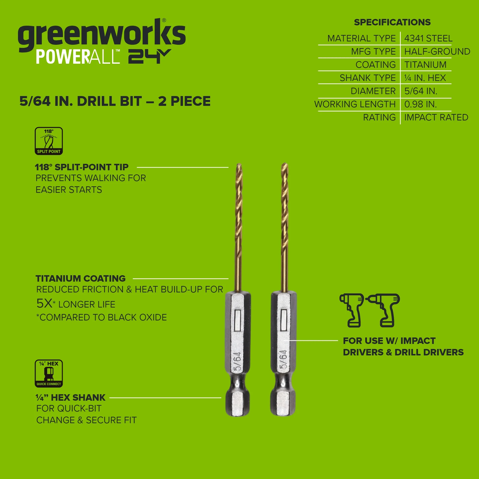 Half Ground 5/64-inch Hex Shank Titanium Drill Bit Set - Image 3
