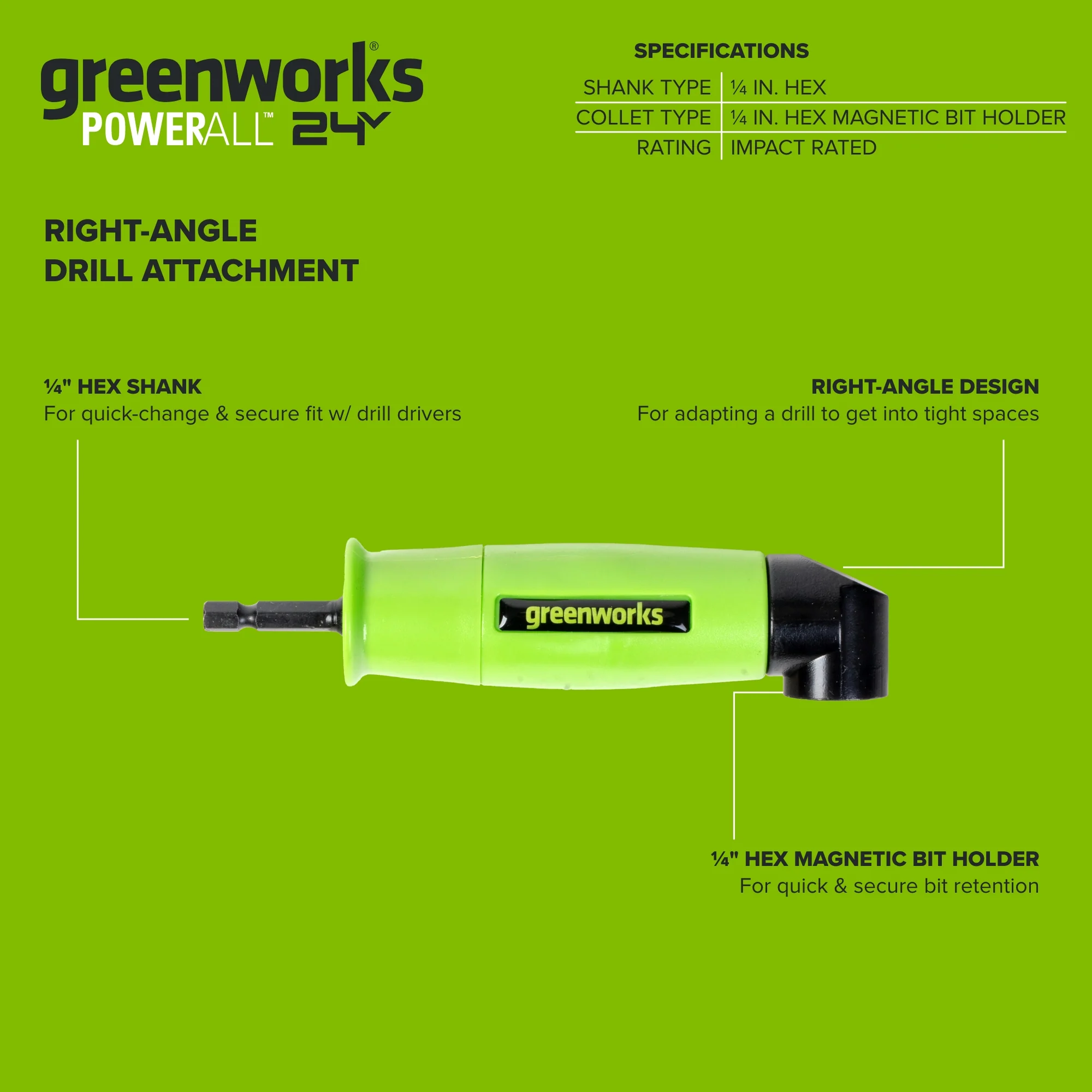 Magnetic 1/4" Hex Shank Right Angle Drill Attachment - Image 3