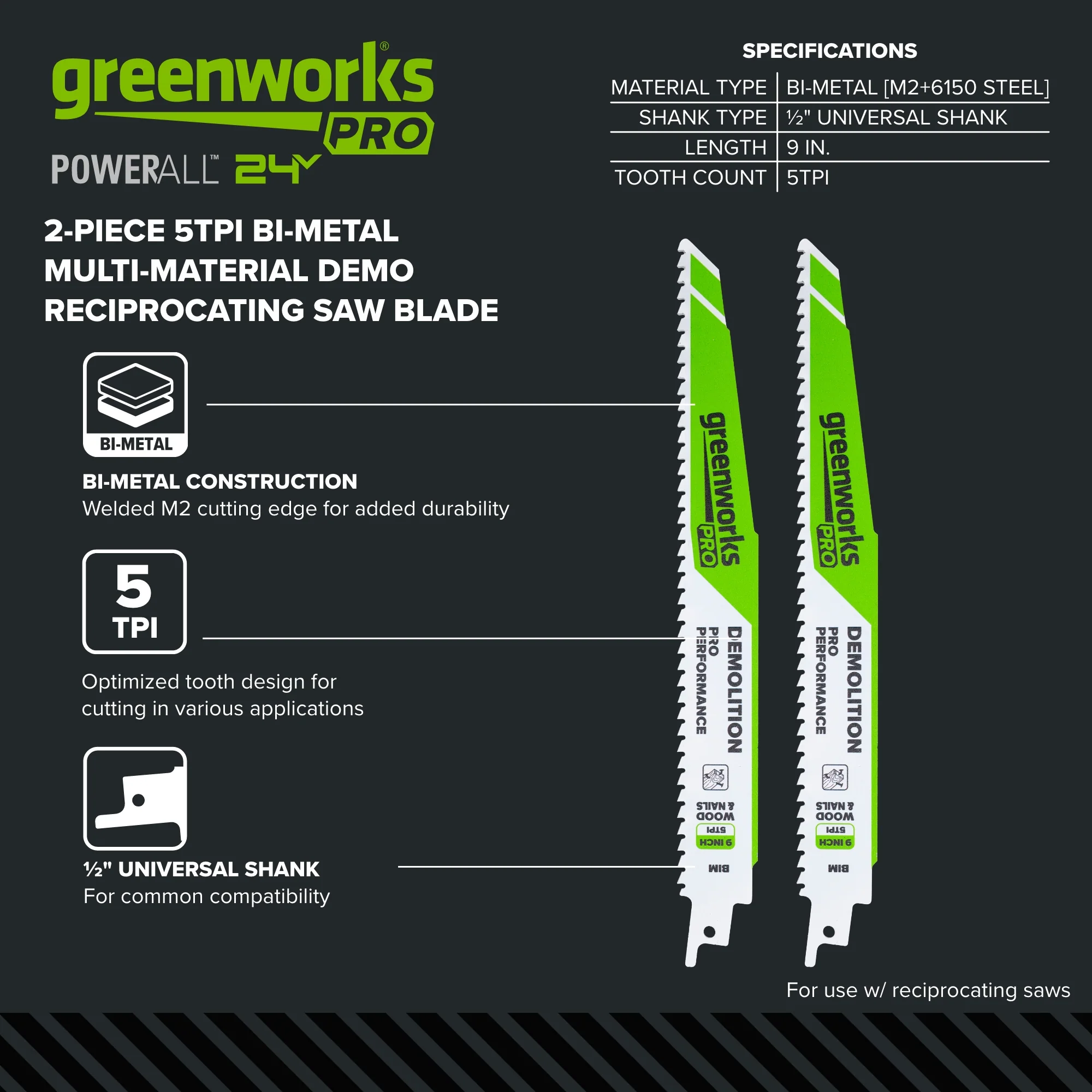 Pro 2-PC 9 in. 5TPI Recip Saw Bi-Metal Blades - Image 3