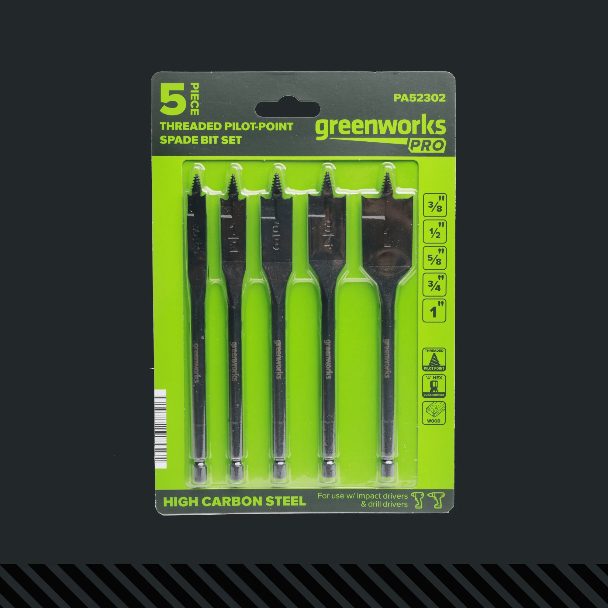 Pro 5-PC Spade Drill Bit Set w/ Full Threaded Pilot Point - Image 7