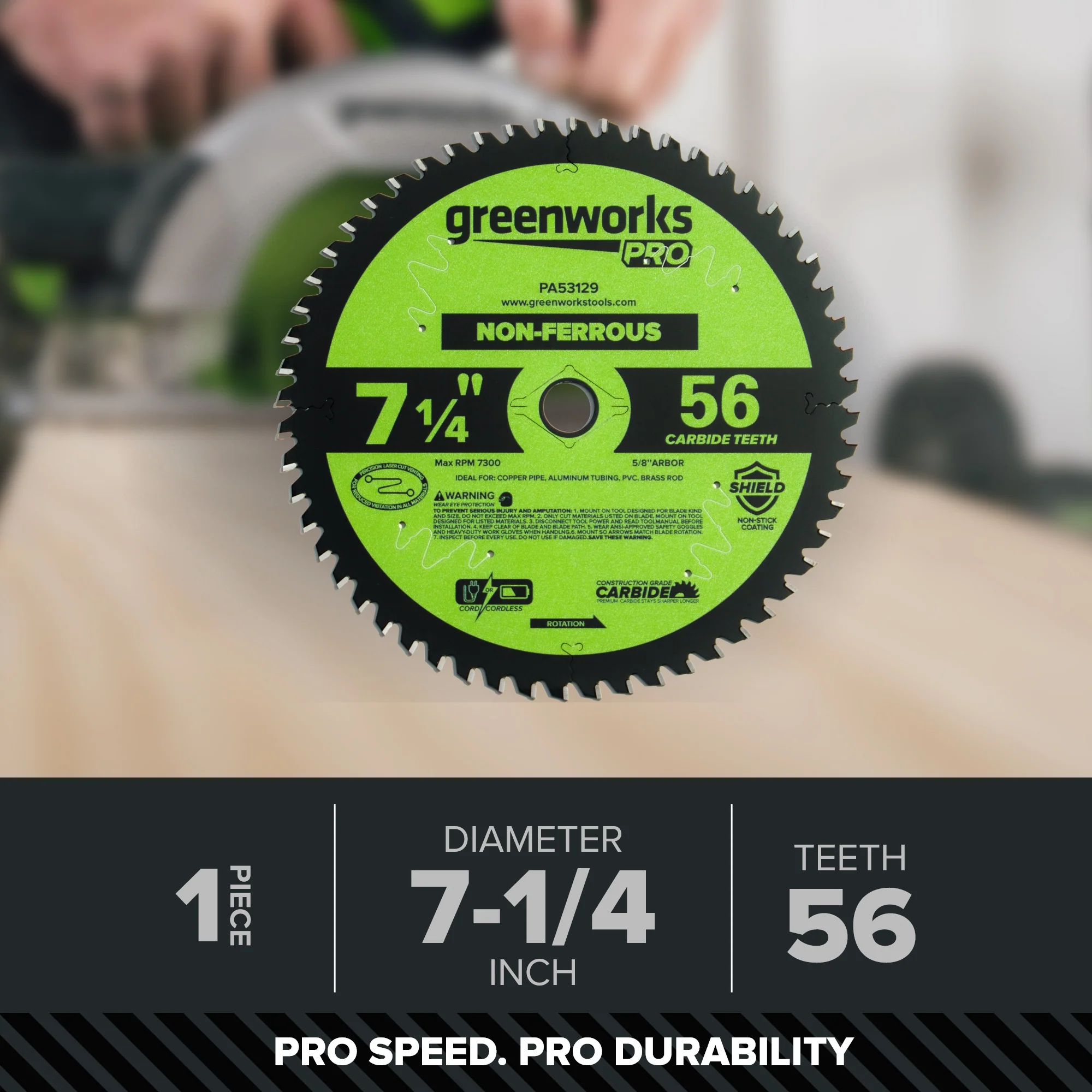 Pro 56-Tooth 7-1/4" Non-Ferrous Metal Cutting Circular Saw Blade with Construction-Grade Carbide Teeth - Image 2