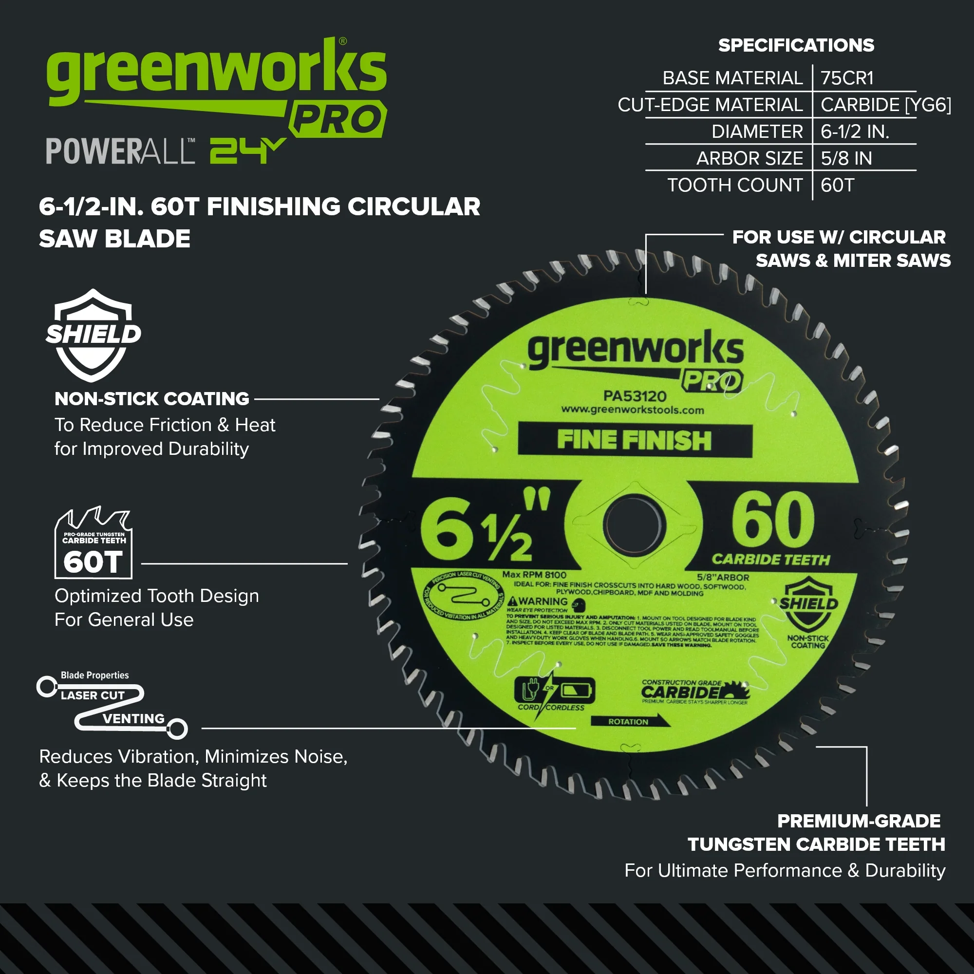 Pro 60-Tooth 6-1/2" Demolition Circular Saw Blade with Construction-Grade Carbide Teeth - Image 3
