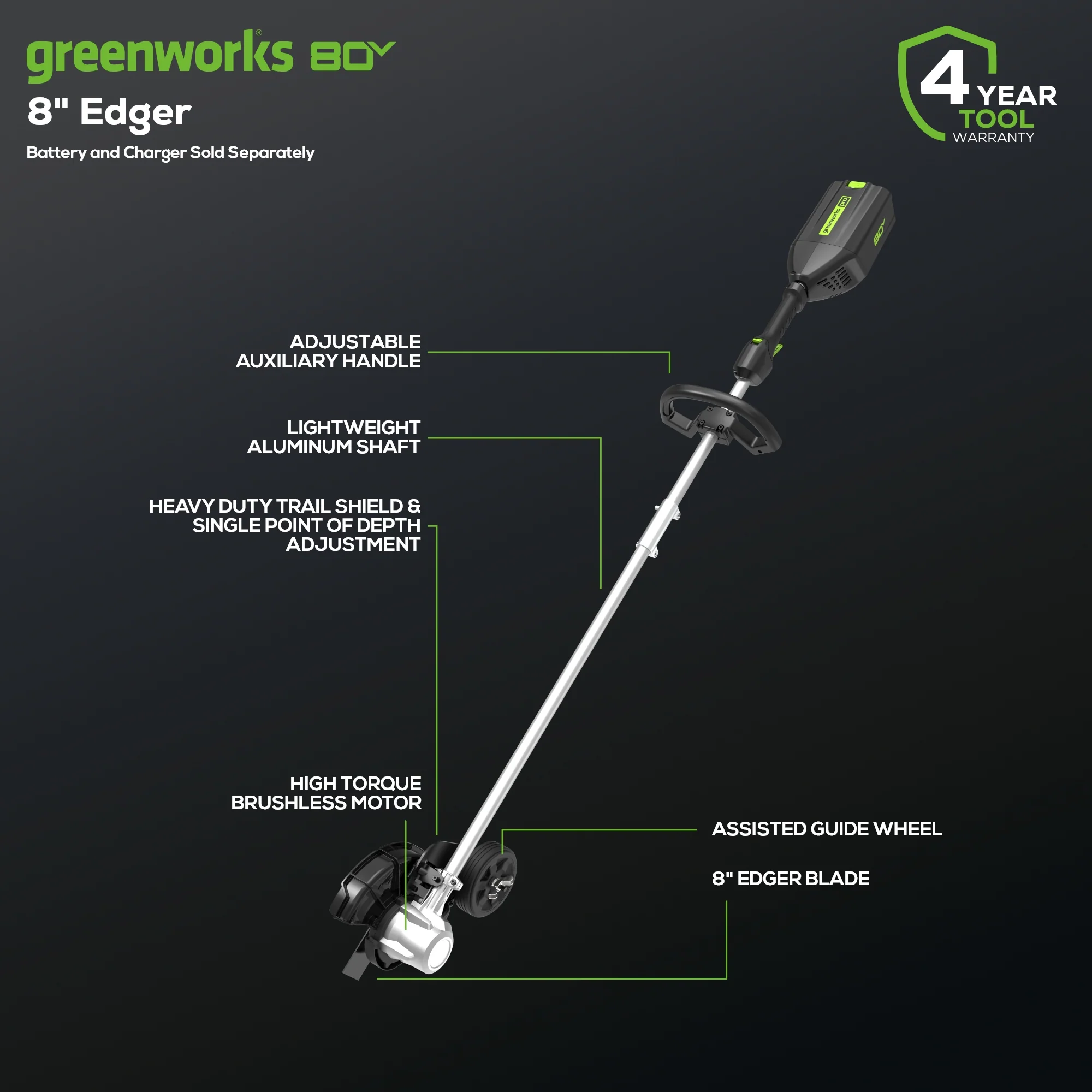 80V 8" Brushless Edger (Tool Only) - Image 2