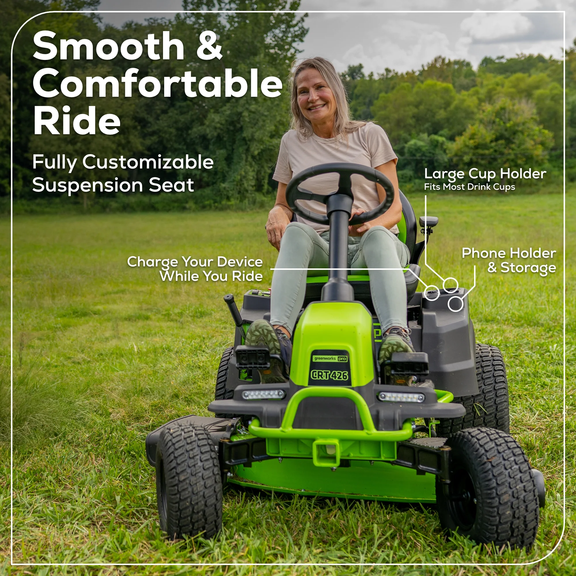 60V 42" Cordless Battery CrossoverT Riding Lawn Mower, (4) 8.0 Ah Batteries and (2) Dual-Port Turbo Chargers, CRT4262 - Image 13