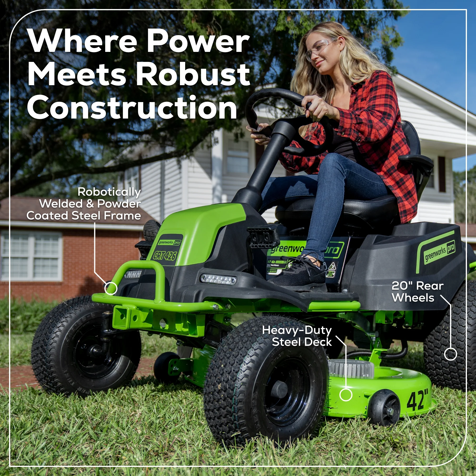 60V 42" Cordless Battery CrossoverT Riding Lawn Mower, (4) 8.0 Ah Batteries and (2) Dual-Port Turbo Chargers, CRT4262 - Image 16