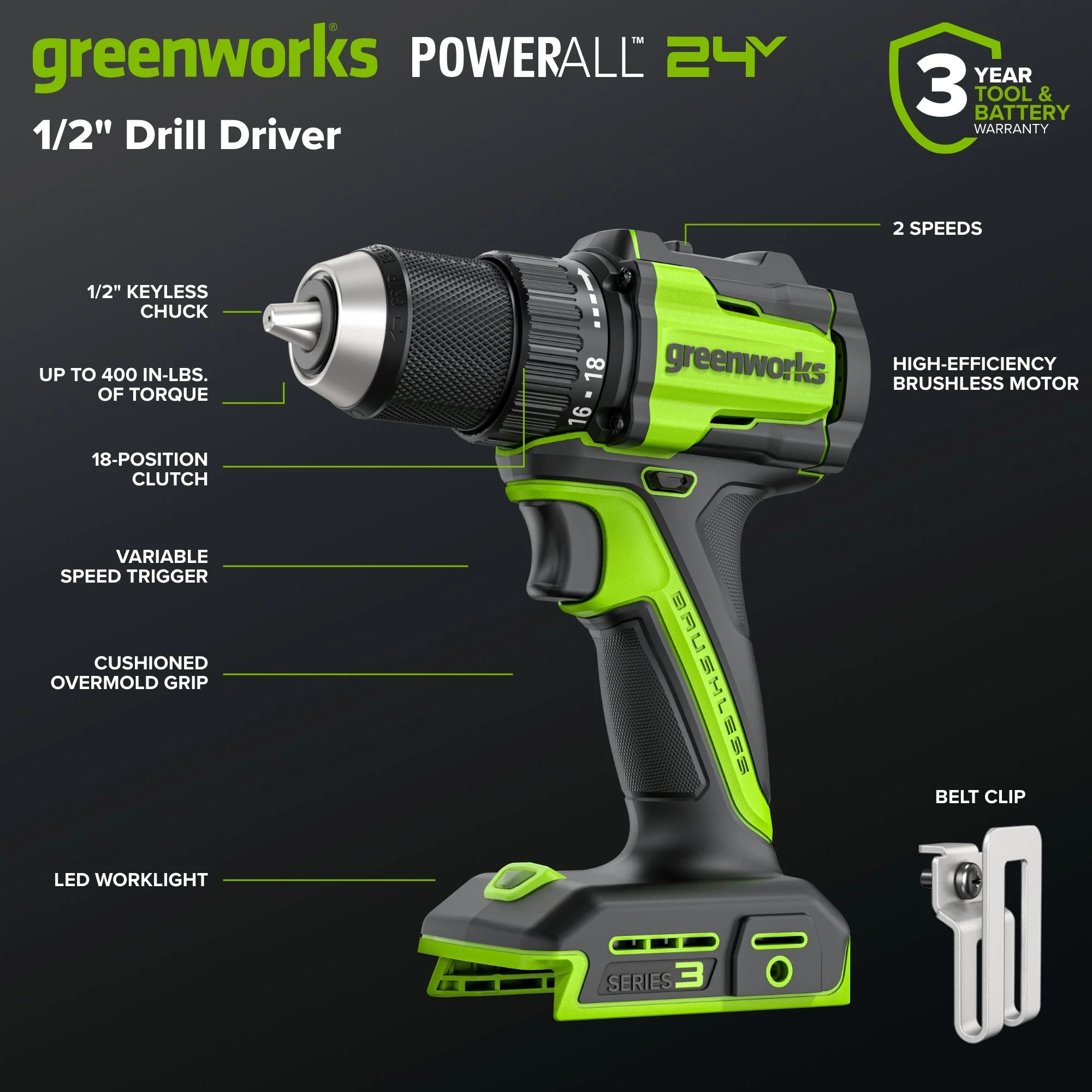 24V Brushless Power Tool 6PC Combo Kit: (2) 2.0 Ah USB-C Batteries and 30W Charger - Image 2